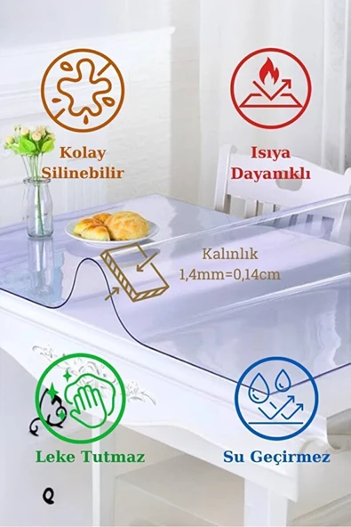 Şeffaf Kalın Masa Örtüsü Koruyucusu Tüm Ebatları 1.3 Mm pvc ürün görseli