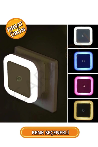 Karanlık Sensörlü Gece Lambası Tak Çalıştır Kare Pembe Işık PT-893 - Resim 2