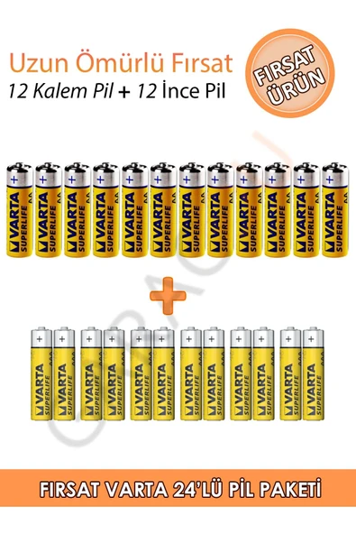 Varta Süperlife 24'lü Özel Pil Paketi (12aa+12aaa) Varta24lükalemince ürün görseli