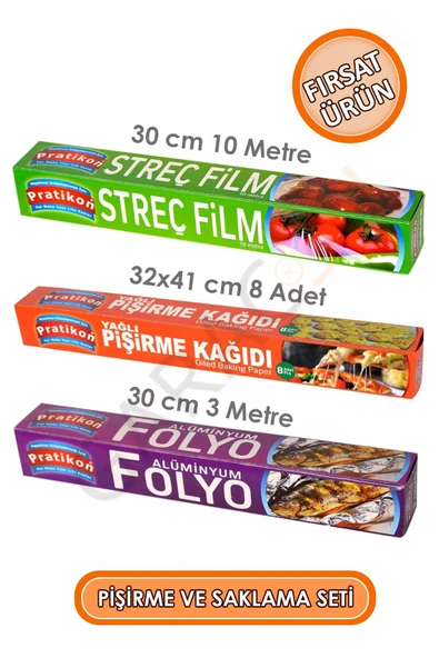 Yemek Pişirme ve Saklama Seti Streç Film + Yağlı Pişirme Kağıdı + Alüminyum Folyo 3'lü Set - Resim 2