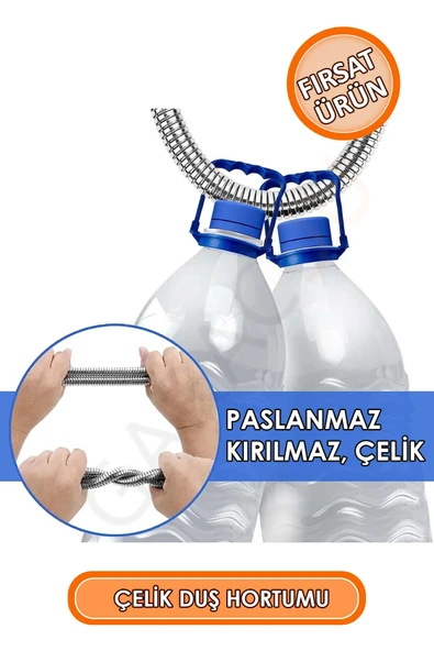 Paslanmaz Kırılmaz Çelik Örgülü Duş Hortumu, Banyo Hortumu 1,50 Metre - Resim 3