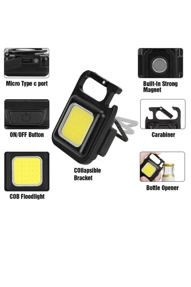 800 Lümen 30 Cob Led Mıknatıslı, Ayaklı, Anahtarlıklı Kamp, Acil Durum, Mini El Feneri ürün görseli