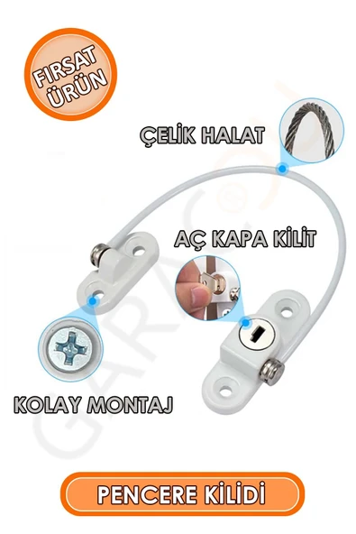 Halatlı Anahtarlı Pvc Pimapen Pencere Kapı Dolap Kilidi Beyaz, Çocuk Koruma Bebek Kilidi - Resim 2