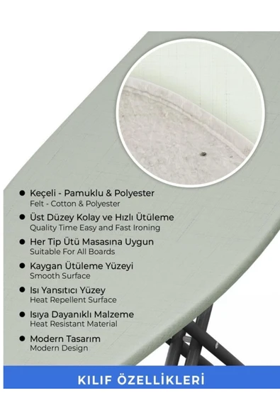 Dayanıklı Yıkanılabilir Ütü Masası Bezi Cotton Lastikli Keçeli - Resim 2