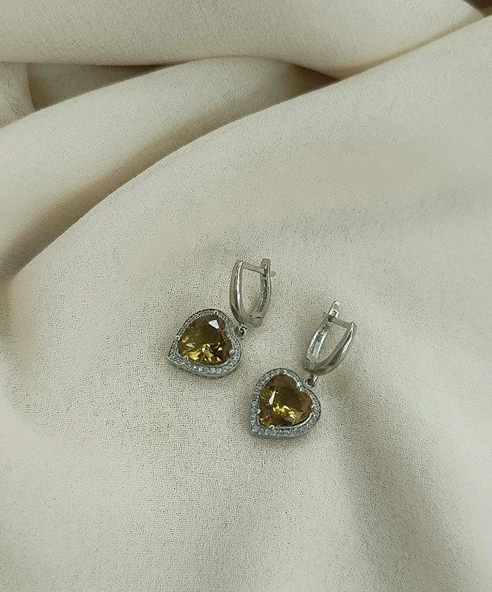 Küpe Zultanit Kalp 925 Ayar Gümüş Renk Değiştiren Sultanit Sallanır Küpe - Resim 7