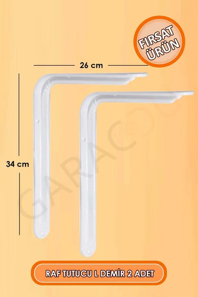 Beyaz Raf Altı Demir Ayak Raf Tutucu L Demir 26x34 cm Duvar Montaj Demir Ayak 2 Adet - Resim 3