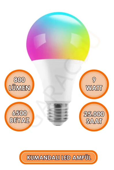 Uzaktan Kumandalı Renk Değiştiren Led Ampul Beyaz Dahil 16 Renk Seçenekli Renkli Gece Lambası - Resim 3