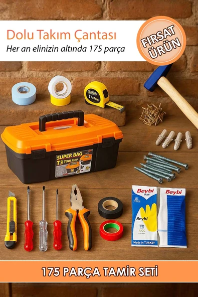 175 Parça Kaliteli Malzemeli Dolu Takım Alet Çantası Seti Ev Araç Işyeri Için Hazır Set ürün görseli
