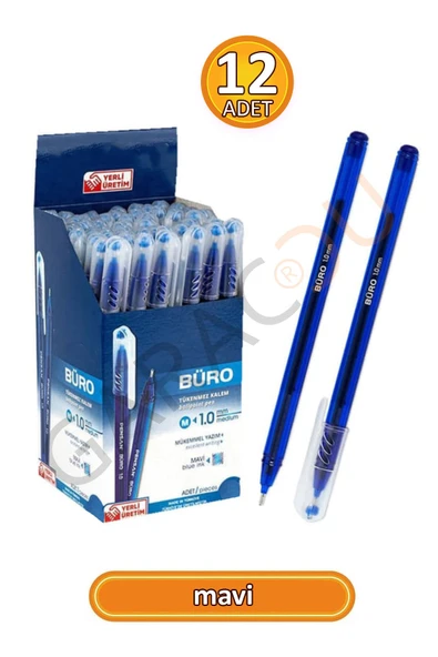 Büro 1.0 mm Kaliteli Mavi Tükenmez Kalem 12 Adet - Resim 2