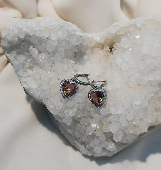 Küpe Zultanit Kalp 925 Ayar Gümüş Renk Değiştiren Sultanit Sallanır Küpe - Resim 4