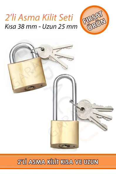 2'li Asma Kilit Seti Kısa Dolap Kilidi 38 Mm - Uzun Bavul Ve Asker Kilidi 25 Mm Öğrenci Kilidi ürün görseli