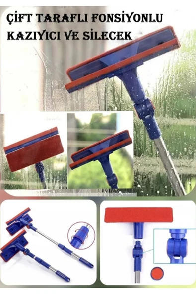 Teleskopik Mikrofiber Çift Taraflı Cam Silme Aparatı Çekçekli Silecek Pratik Teleskobik Silici ürün görseli
