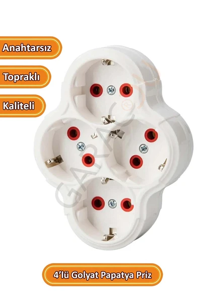 4'lü Topraklı Papatya Golyat Priz Çoğaltıcı Dörtlü Priz 1 Adet - Resim 2