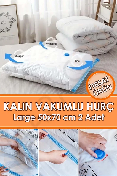Kalın Vakumlu Hurç Large 50x70 Cm 2 Adet Yorgan Hurcu Gardırop Düzenleyici Vakumlu Poşet ürün görseli