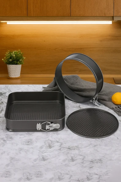 Yüksek Kalite Karbon Çelik 3 Parça 22-24-26cm Kalp Yuvarlak Kare kek pasta kalıbı paslanmaz - Resim 3