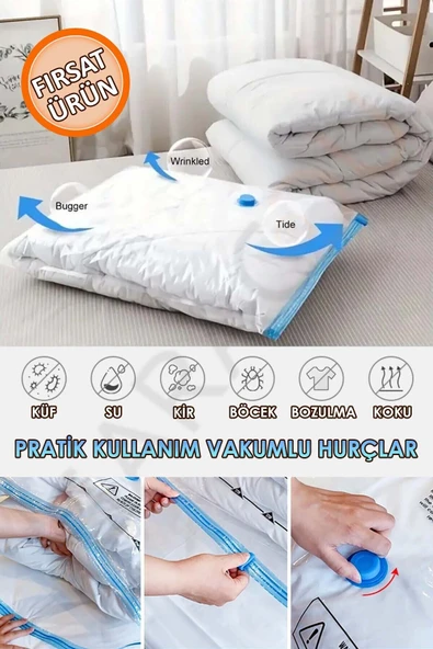 Kalın Vakumlu Hurç Large 50x70 Cm 2 Adet Yorgan Hurcu Gardırop Düzenleyici Vakumlu Poşet - Resim 3