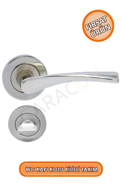 Kaliteli Nikel Rozet Wc Tip Kapı Kolu Kilitli Takım (Ön Arka Set) ürün görseli