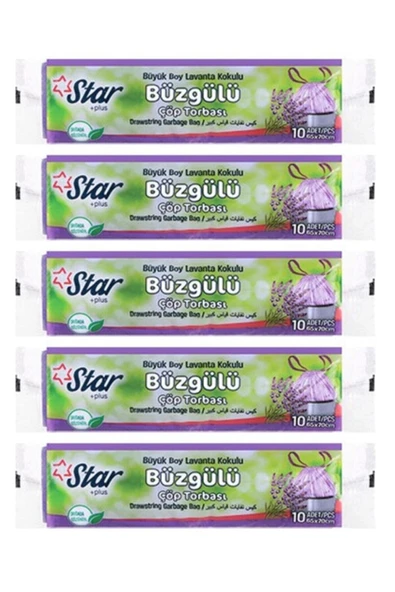 Plus Büzgülü Büyük Boy Çöp Torbası 5 Paket Lavanta Kokulu 65x70 cm ürün görseli