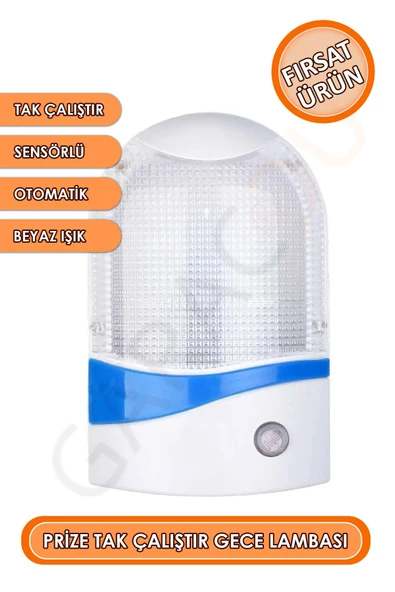 Işığa Duyarlı Otomatik Sensörlü Gece Lambası Ldr Karanlık Sensörlü Prize Tak Çalıştır Beyaz Işık ürün görseli