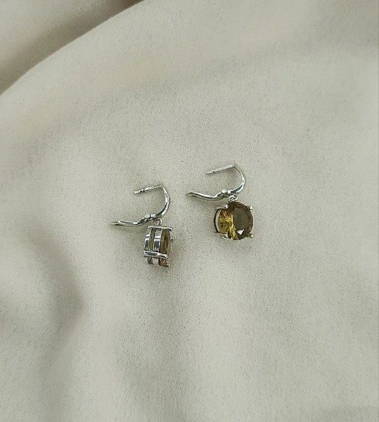 Küpe Zultanit Yuvarlak 925 Ayar Gümüş Renk Değiştiren Sultanit Sallanır Küpe - Resim 3