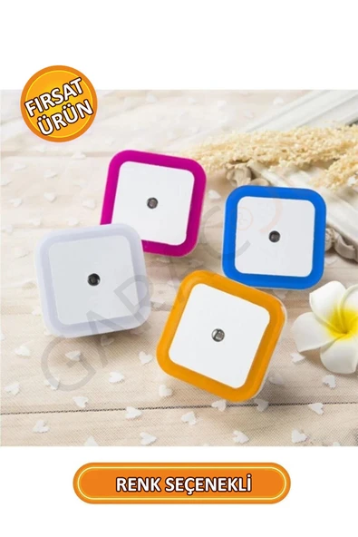 Karanlık Sensörlü Gece Lambası Tak Çalıştır Kare Pembe Işık PT-893 - Resim 3