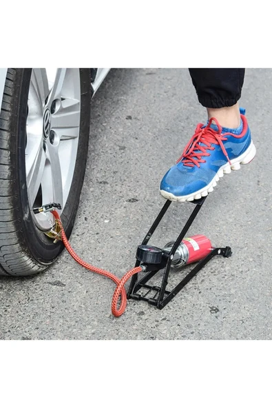 Kalın Piston Basınç Göstergeli Ayak Pompası Bisiklet Top Araba Şişirme Pompası - Resim 5