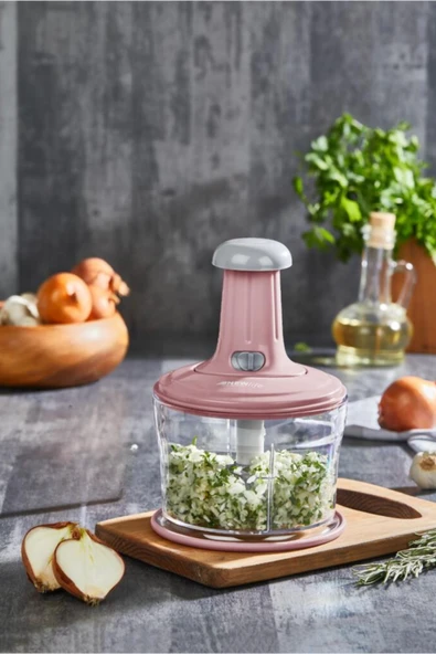 Büyük Paslanmaz Çelik Bıçaklı Üstten Basmalı El Rondosu Blender Soğan Sebze Doğrayıcı - Resim 2