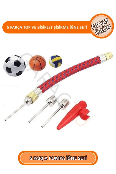 5 Parça Bisiklet Lastiği Şişirme - Pompa Hortumu - Top Şişirme İğnesi Seti ürün görseli