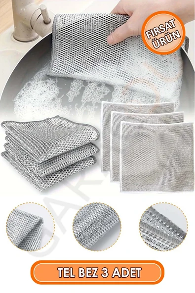 Çizdirmez Bulaşık Teli Süngeri, Banyo Lavabo Ovucu Tel, Çift Katmanlı Çok Amaçlı Tel Bez 3 Adet ürün görseli