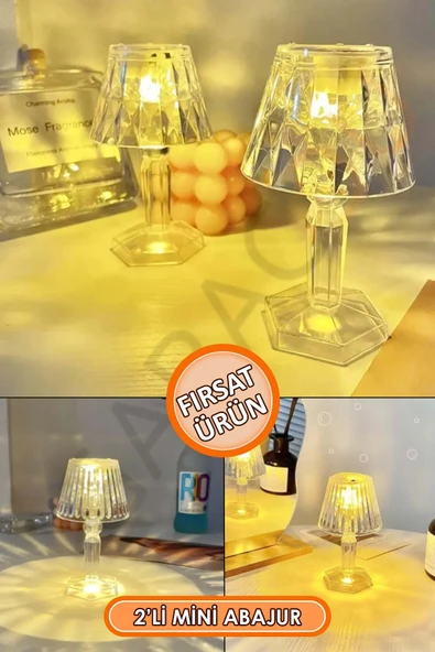 2'li Küçük Boy Kristal Led Masa Lambası Pilli Mini Şeffaf Abajur 12 Cm ürün görseli