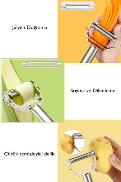Çok Amaçlı Jülyen Soyucu Meyve Sebze Soyacak Salatalık Kabak Havuç Elma Soyacağı Çift Foksiyonlu - Resim 2
