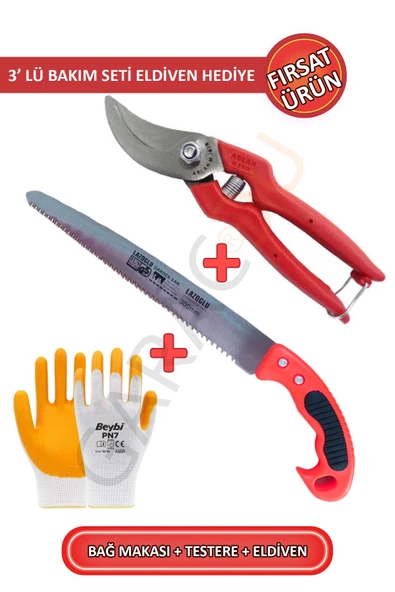 Meyve Dal Ağaç Bitki Budama Makası Ve Dal Budama Testeresi - Eldiven Hediye 3'lü Bakım Seti ürün görseli