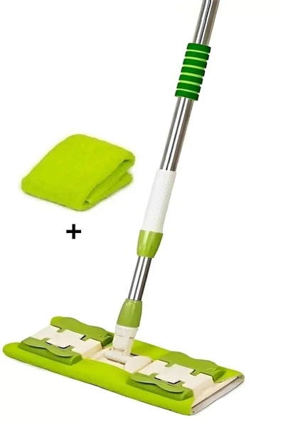 Mor-yeşil Mandallı / Kıskaçlı Istediğin Bezi Tak Yer Duvar Cam Silme Mopu (MİKROFİBER YEDEK BEZLİ) - Resim 2