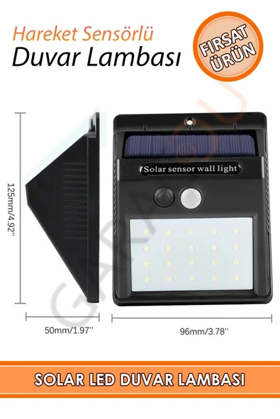 Güneş Enerjili Karanlık ve Hareket Sensörlü 20 Ledli Duvar Lambası Suya Dayanıklı Beyaz Işık - Resim 3