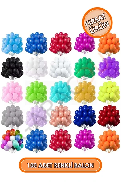 Rengarenk Balonlar 100 Adet Karışık Renkli Balon 9-A - Resim 2