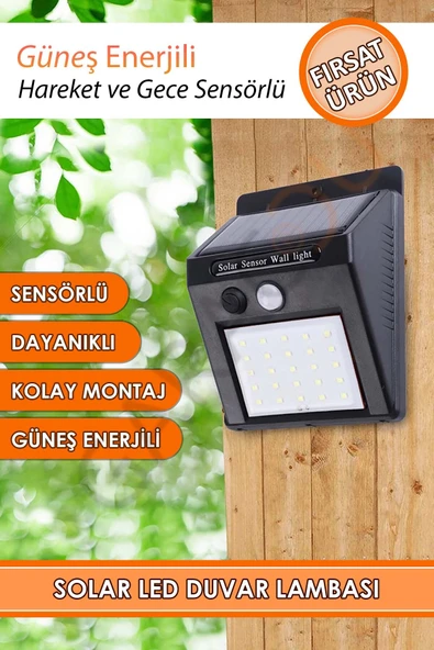 Güneş Enerjili Karanlık ve Hareket Sensörlü 20 Ledli Duvar Lambası Suya Dayanıklı Beyaz Işık ürün görseli
