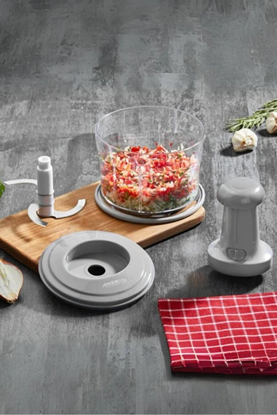 Büyük Paslanmaz Çelik Bıçaklı Üstten Basmalı El Rondosu Blender Soğan Sebze Doğrayıcı - Resim 3