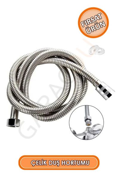 Paslanmaz Kırılmaz Çelik Örgülü Duş Hortumu, Banyo Hortumu 1,50 Metre - Resim 2