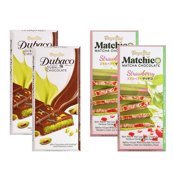 Beyoğlu Dubaco Çıtır Kadayıflı 95 gr ve Matcha Çikolata 95 gr 4 lü Karma Paket ürün görseli 1
