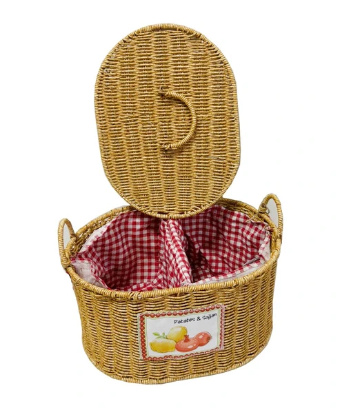 Rattan Örme Patates – Soğan Saklama Kutusu | Çift Bölmeli, Yıkanabilir, Dekoratif - Resim 2