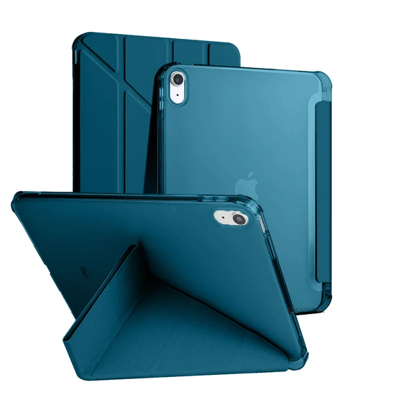 İpad 10.Nesil 10.9 inç 2022 Uyumlu Üçgen Katlanabilir Kalemlikli Yatay Dikey Standlı Akıllı Kılıf  Petrol ürün görseli
