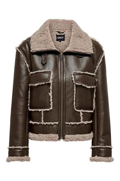Only 15325920 Kadin Deri Ceket - Kahverengi - Resim 2
