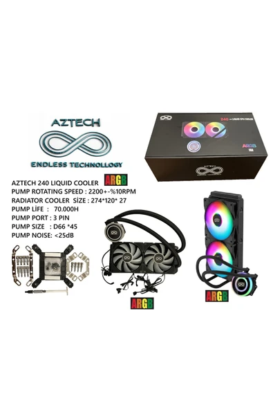 Aztech LIQUID COOLING AZ240 - 1B AM5 1700P 240mm ARGB Fan Siyah Sıvı Soğutucu - Resim 4