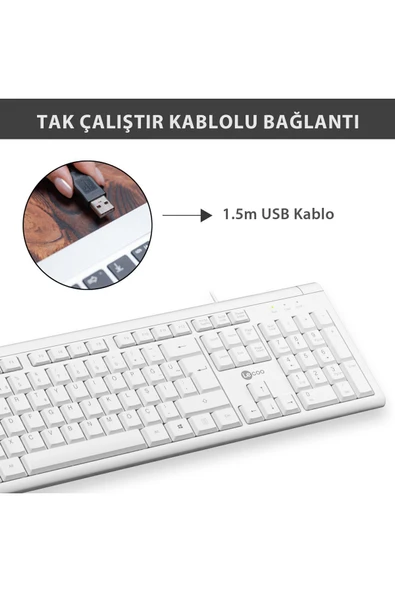 Lecoo Kb101 Usb Kablolu Türkçe Q Klavye Beyaz - Resim 3