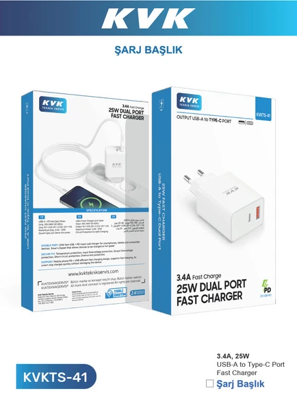 25W TYPE-C+USB-A ÇİFT PORT USB HIZLI ADAPTÖR ürün görseli 1