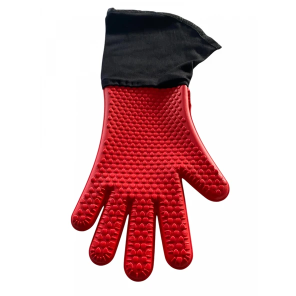 Silikon 5 Parmak Fırın Eldiveni Kırmızı (Astarsız) - Resim 2