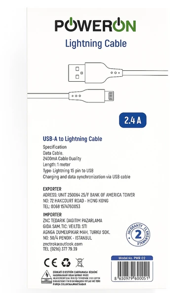 POWERON USB-A to Lightning 2.4A iPhone Şarj Kablosu Güvenli Hızlı ve Her Zaman Yanında - Resim 2