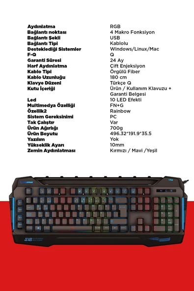 Rampage Kb-r63 Stage Rainbow Rgb Aydınlatmalı Makrolu Gaming Oyuncu Klavyesi - Resim 8