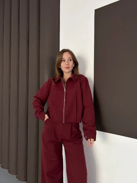 Trenç takım alt üst bordo ons - Resim 5