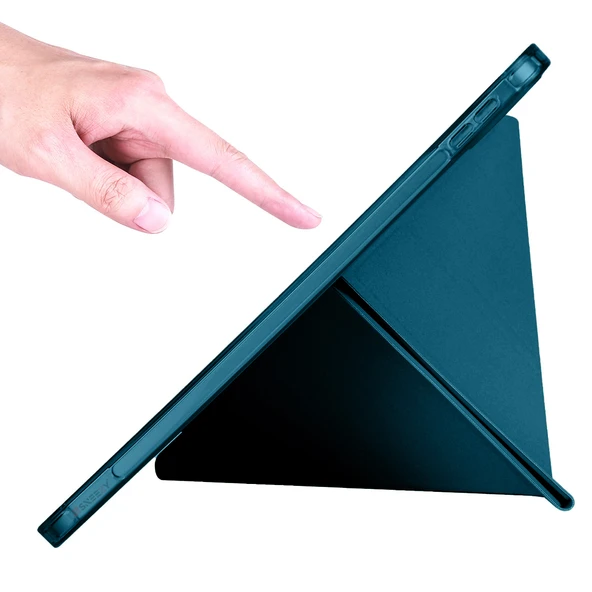 İpad 10.Nesil 10.9 inç 2022 Uyumlu Üçgen Katlanabilir Kalemlikli Yatay Dikey Standlı Akıllı Kılıf  Petrol - Resim 6
